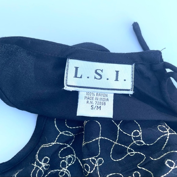 L.S.I. Black Open-Back Tank Top With Gold Embroidery, S/M - Picture 4 of 5